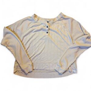 Roxy Cream Ribbed Henley Sweatshirt Size Small Cozy Beachy